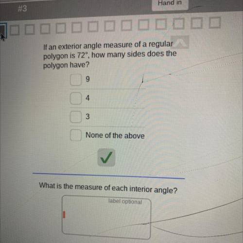 PLEASE HELP WITH BOTH QUESTIONS 
What is the measure of each interior angle?
label optional