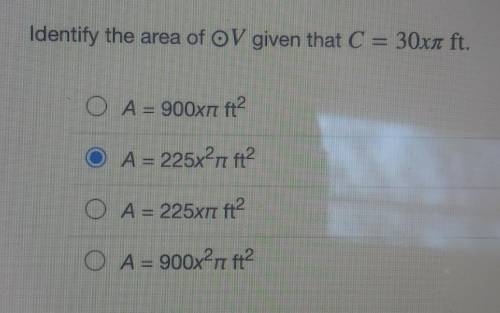 Identify the area of V given that C = 30x ft.​