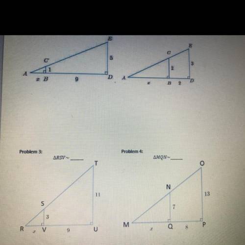 What are the answers for these four problems (solving for similar triangles )