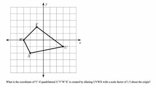 What is the coordinate of V if quadrilateral U V W X is created by dilating UVWX with a scale facto
