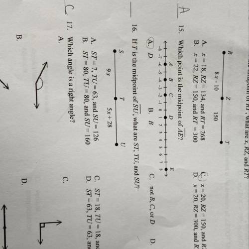 If T is the midpoint of SU, what are ST, TU, and SU. *Question 16*​