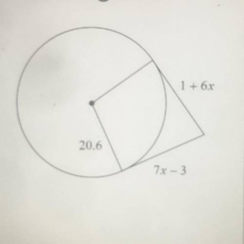 Solve for x, then
find the
measurement of
the tangents.