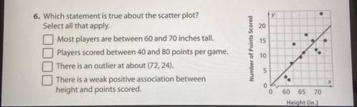 ￼￼Which statement is true about the scatter plot? Select all that apply. (Photo provided)