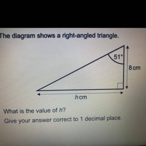 The diagram shows a right-angled triangle.

hcm
8 cm
51
Find the size of angle x.
Give your answer
