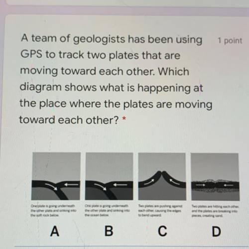 A team of geologists has been using

GPS to track two plates that are
moving toward each other. Wh