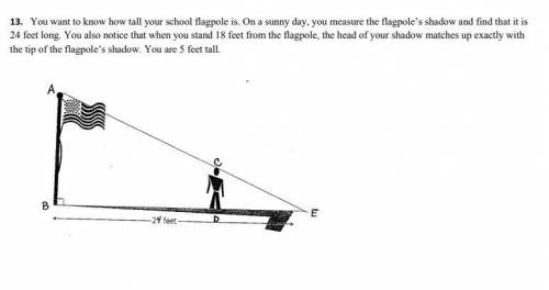 20 POINTS! You want to know how tall your school flagpole is. On a sunny day, you measure the flagp