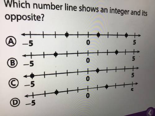 Answer fast please which number line shows and integer and it’s opposite