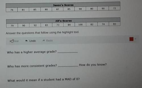 Jason and Jill are two students in Ms. Davis's math class. Their grades on the last ten assignments