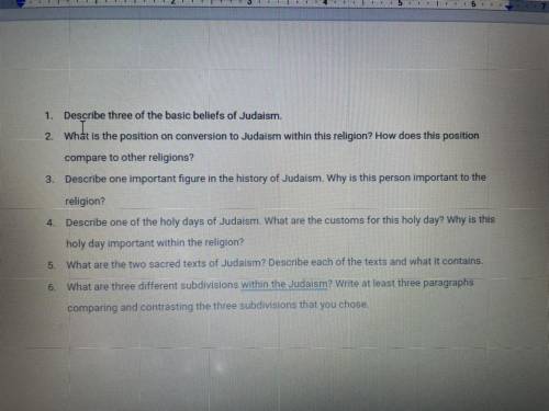 I need help with judaism for world religions, can anyone answer these questions for me?