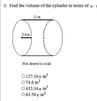 Find the volume of the clinder in the terms of π
