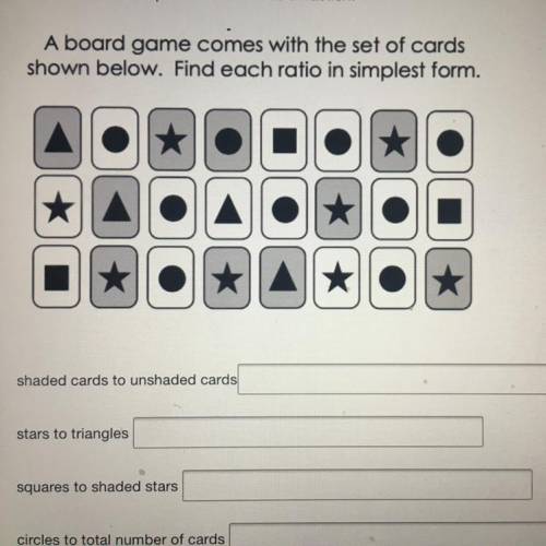 A board game comes with the set of cards
shown below. Find each ratio in simplest form.