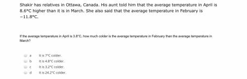 Shakir has relatives in Ottawa, Canada. His aunt told him that the average temperature in April is