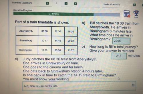 C) Judy catches the 08 30 train from Aberystwyth.

She arrives in Shrewsbury on time.
She goes to