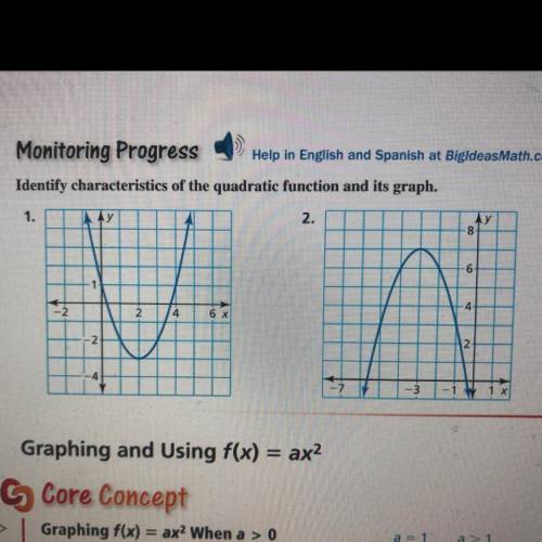 Identify characteristics or the quadratic function and its graph