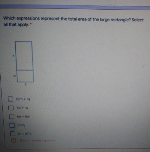 Which are the expression represents the total area of the large rectangle?

no flile or link or i