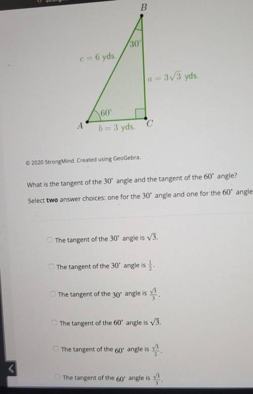 What I the Tangent of the 30° angle and the Tangent of the 60° angle?​