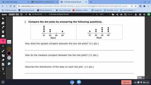 2. Compare the dot plots by answering the following questions.

How does the spread compare betwee