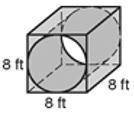 A tube is drilled out of a rectangular prism. How much of the prism is left? Please round to the ne