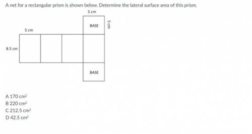 A net for a rectangular prism is shown below. Determine the lateral surface area of this prism. Ple