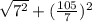 \sqrt{7^{2} } +( \frac{105}{7} )^{2}