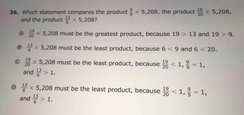 Which statement compares the product 9/5 x 5,208 , the product 19/20 x 5,208, and the product 13/6