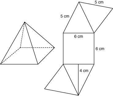 Find the surface area of the triangular prism using its net. The triangular sides are isosceles tri