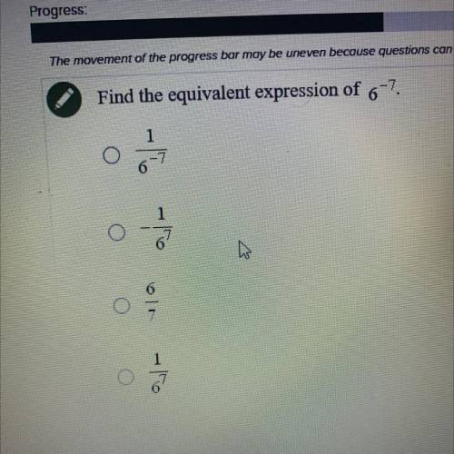 Find the equivalent expression of 6^-7