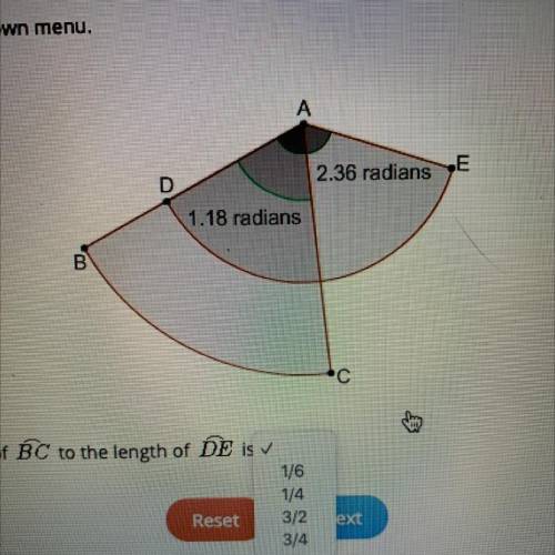 PLEASE HELP

Select the correct answer from the drop-down menu.
D
2.36 radians
1.18 radians
FAD=AB