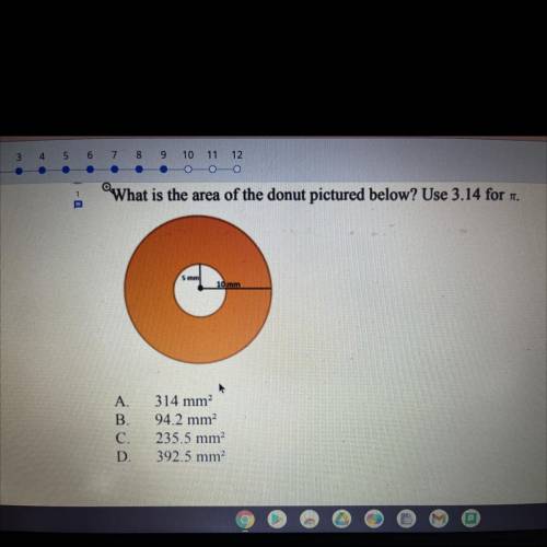 What is the area of the donut pictured below? use 3.24 for pi