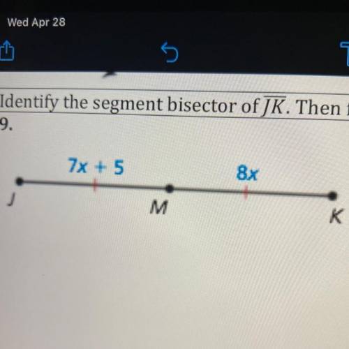 Identify the segment bisector of XY. Then find XY.