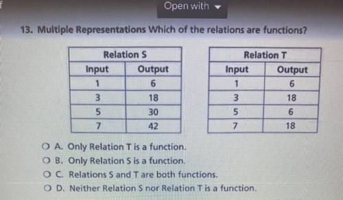 Which of the relations are functions?

O A. Only Relation T is a function.
OB. Only Relation S is