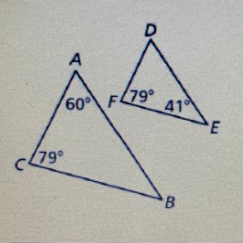 URGENT! BRAINLIEST ANSWER!

Determine whether the triangles are similar. If they are, write a simi