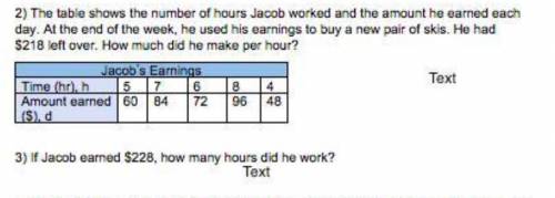 The table shows the number of hours Jacob worked and the amount he earned each

day. At the end of