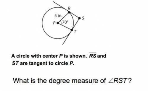 A circle with center P is shown. RS and ST are tangent to Circle P. What Is the degree measure of a
