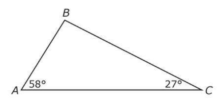 Which statement about △ABC is NOT true?

A)BC is the longest side because it is opposite the large