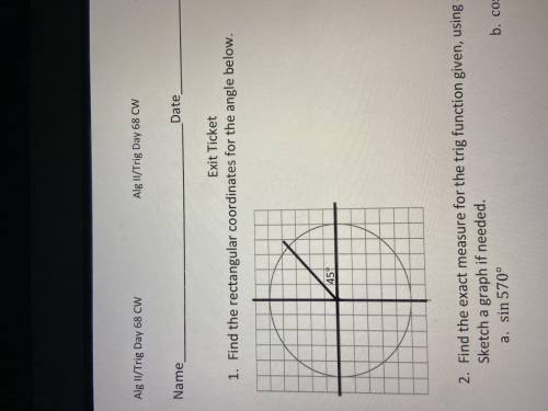 Find the rectangular coordinates for the angle below