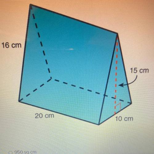 What is the surface area of the model tent below?

(A) 950 sq cm
(B) 1,140 sq cm
(C) 990 sq cm
(D)