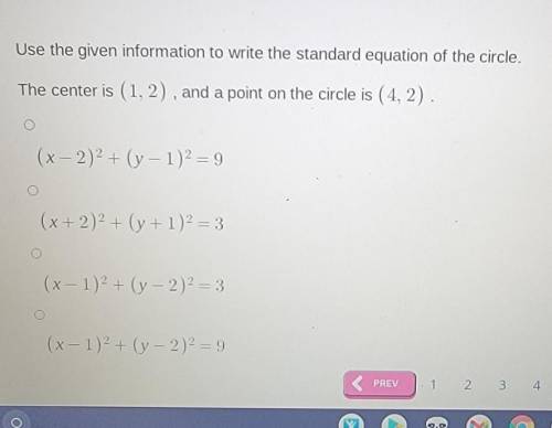 Use the given information to write the standard equation of the circle​