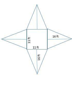 Use the net to find the surface area of the square pyramid

A) 385 ft2
B) 473 ft2
C) 526 ft2
D) 56