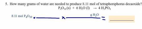 How many grams of water are needed to produce 8.11 mol of tetraphorsphorus decaoxide? P4 O10 (s) +
