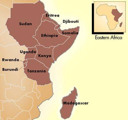 List all 11 countries that make East Africa.
will give brainleist