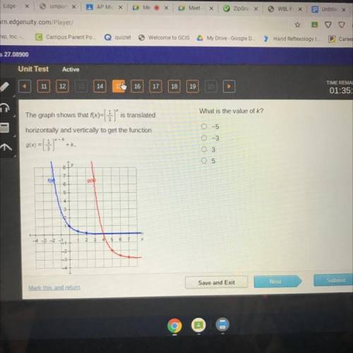 Please hurry I’m being timed What is the value of k?

GOF
-5
The graph shows that f(x)={1}* is tra
