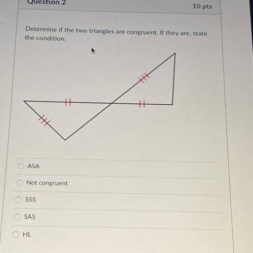 Determine if the two triangles are congruent. If they are, state the condition