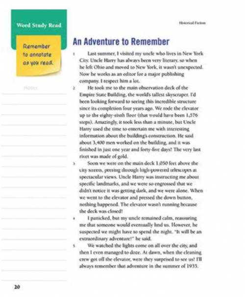 Write a three-sentence summary of “An Adventure to Remember,” using at least one word from the spel