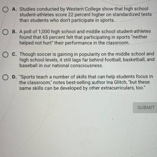 Read the following claim:

Parents should encourage their kids to participate in sports because it