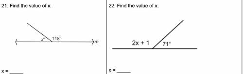 21. Find the value of x. 
22. Find the value of x.