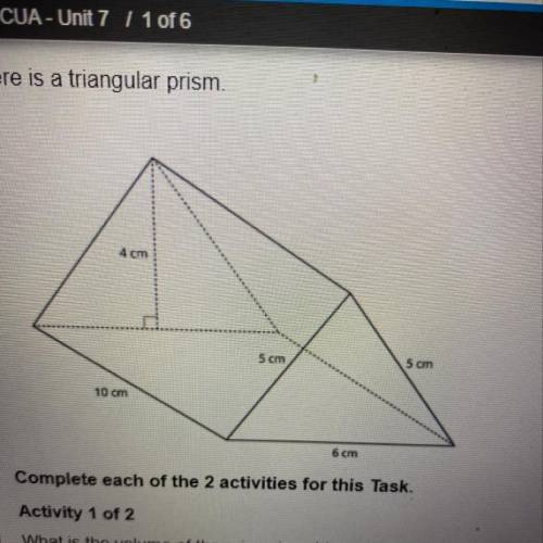 1. What is the volume of the prism, in cubic centimeters?

2. What is the surface area of the pris