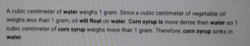 Why does water float on corn syrup