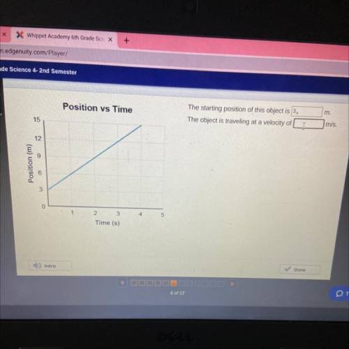 Position vs Time

The starting position of this objectis 3
The object is traveling at a velocity o