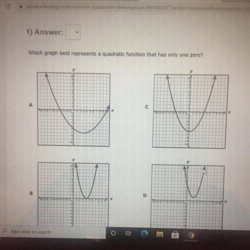 Which graph best represents a quadratic function that has only one zero?